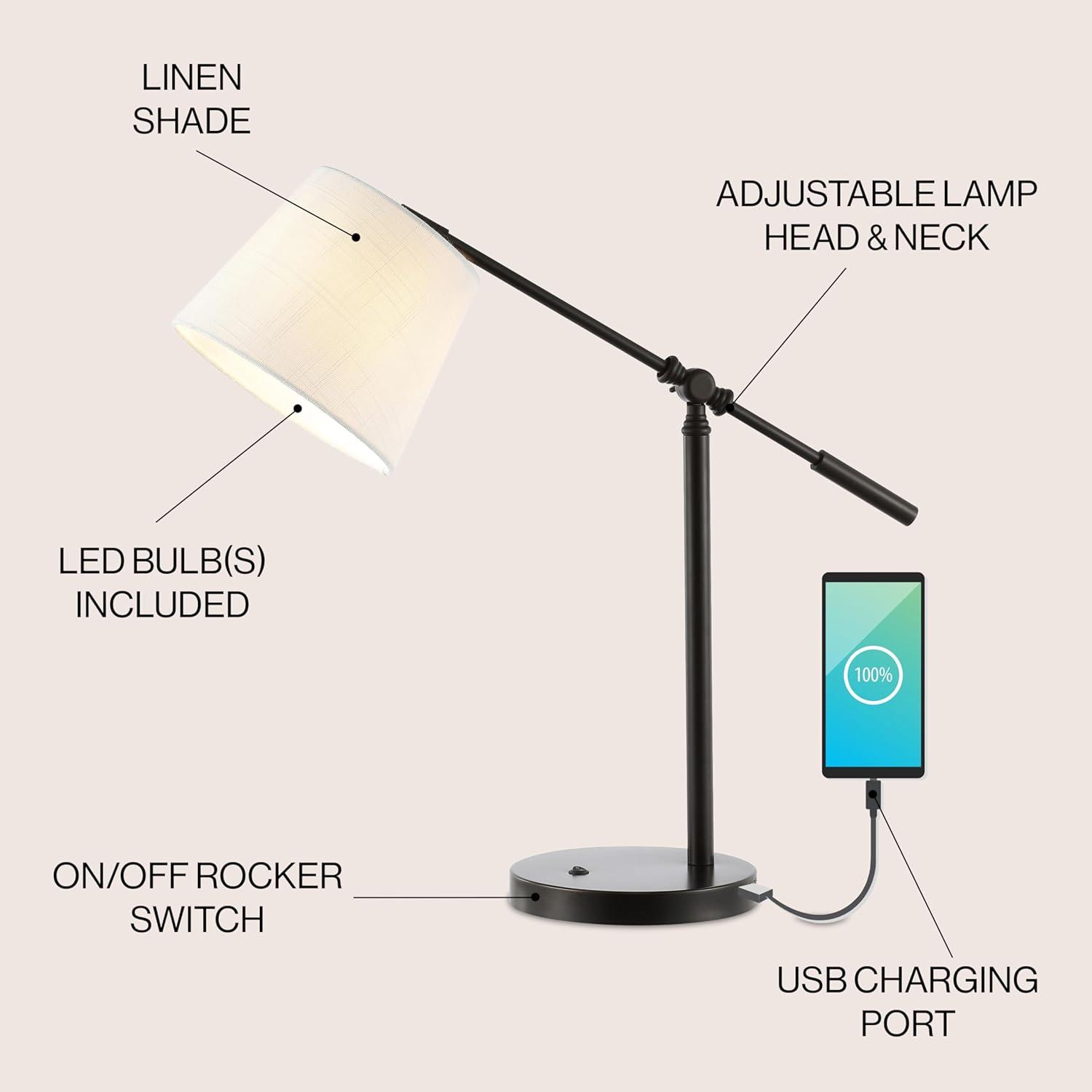 Troy 24 in. Classic Contemporary Iron LED Task Lamp with USB Charging Port, Oil Rubbed Bronze