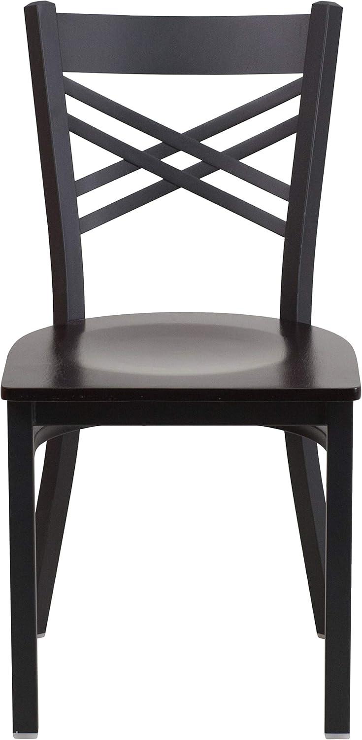 Hercules Series 17" Black Metal and Walnut Wood Side Chair with Cross Back