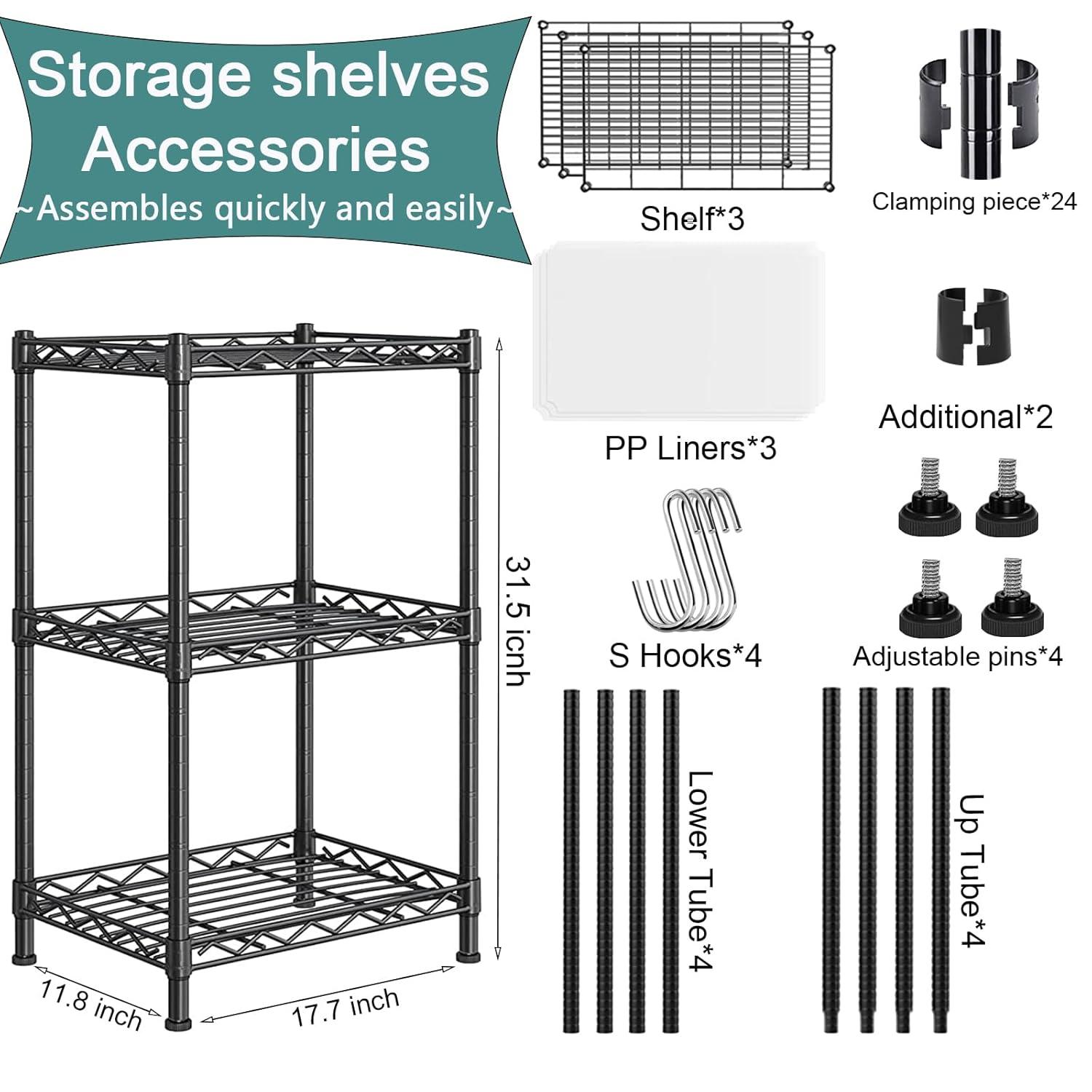 Santoy 3 Tier Storage Shelves Adjustable,Rack Metal Shelf Unit for Kitchen, Bathroom, Pantry, Closet, and Bedroom - Strong Steel Wire Organizer (Black, 17.7" L x 11.8" W x 31.5" H)