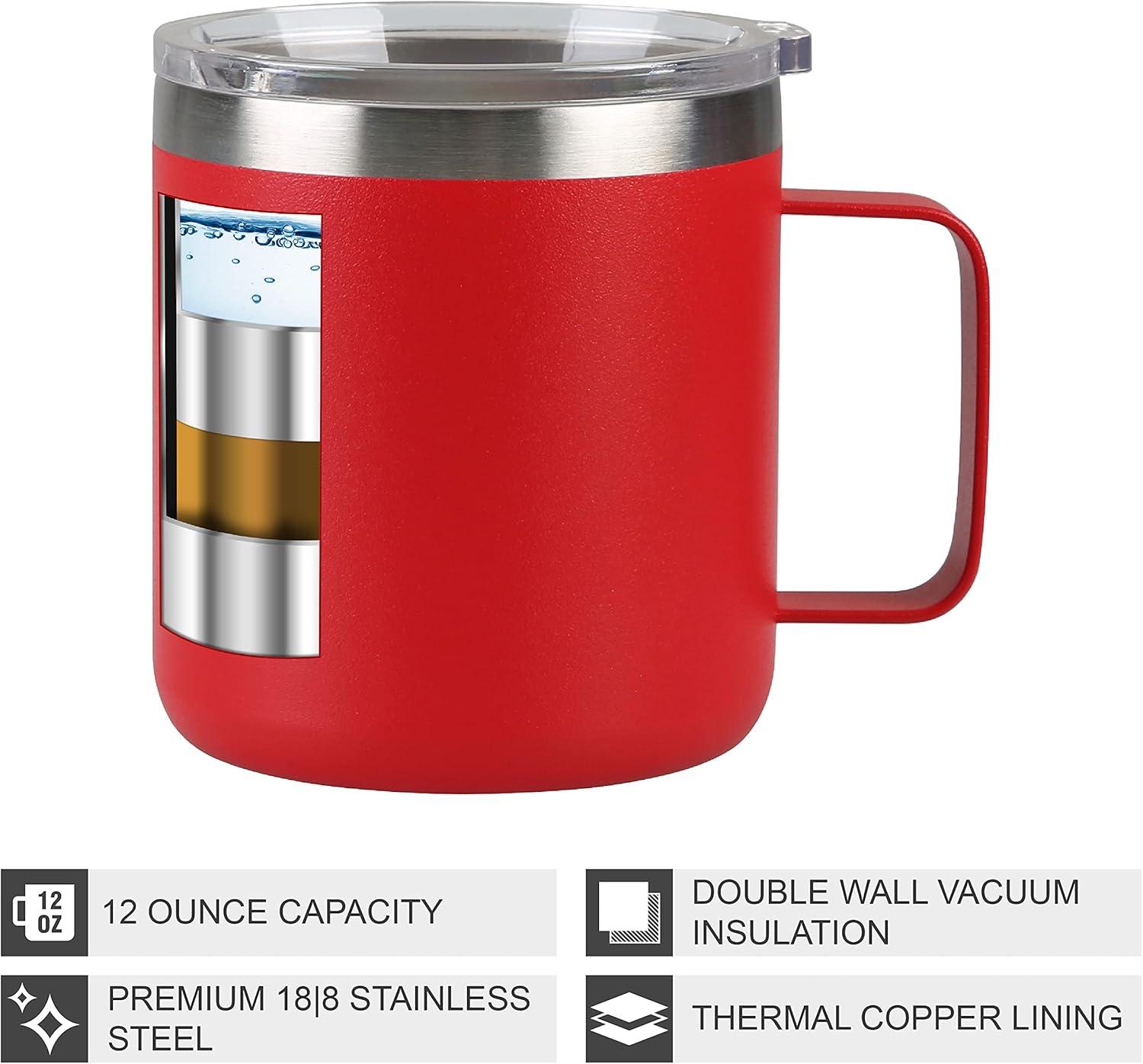 12oz Stainless Steel Coffee Mug With Handle Lid Double Wall Vacuum Thermal Cup Reusable Durable Travel Water Cup Retirement Gift