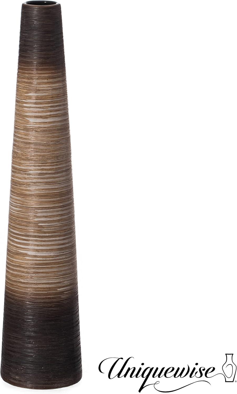 Uniquewise Tall Handcrafted Brown Ceramic Floor Vase - Waterproof Cylinder-Shaped Freestanding Design, Ideal for Tall Floral Arrangements