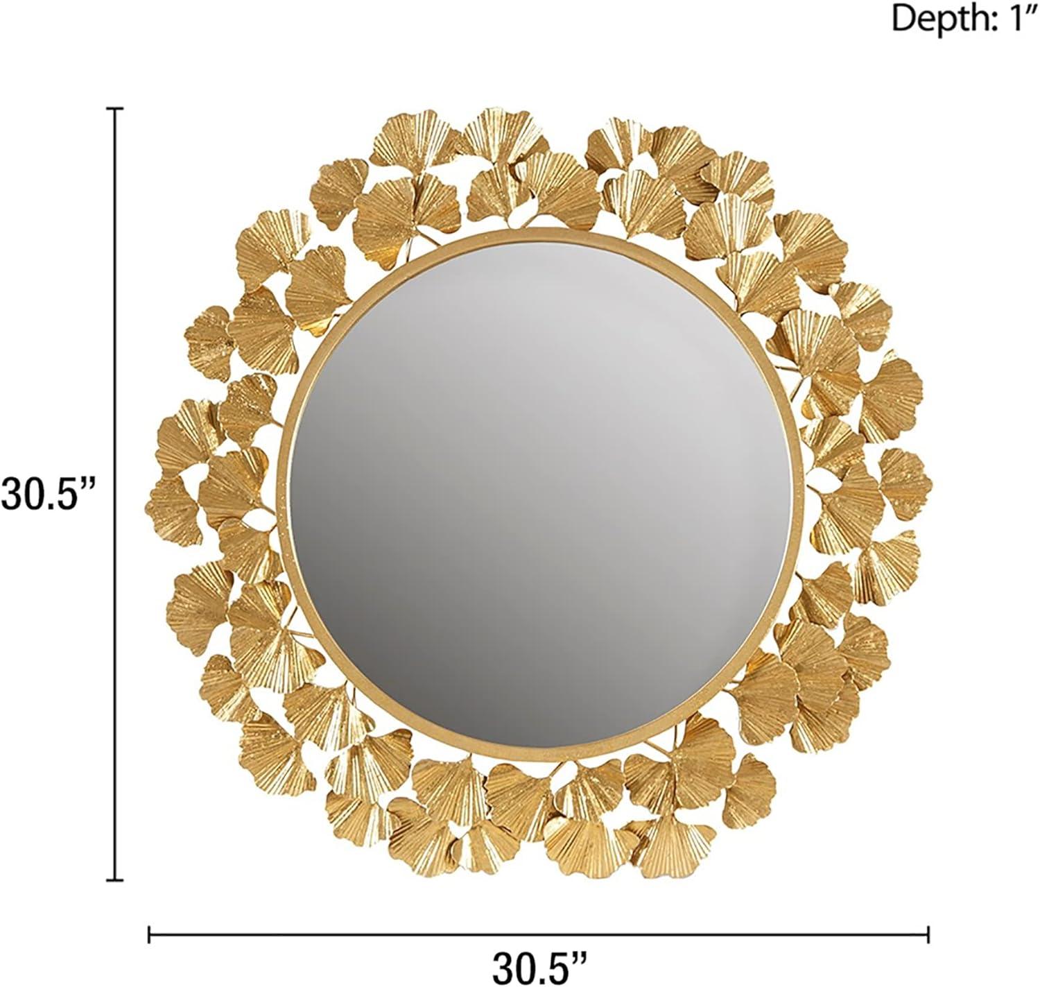 Martha Stewart Eden Gold Gingko Leaf Round Wall Mirror 30.5"