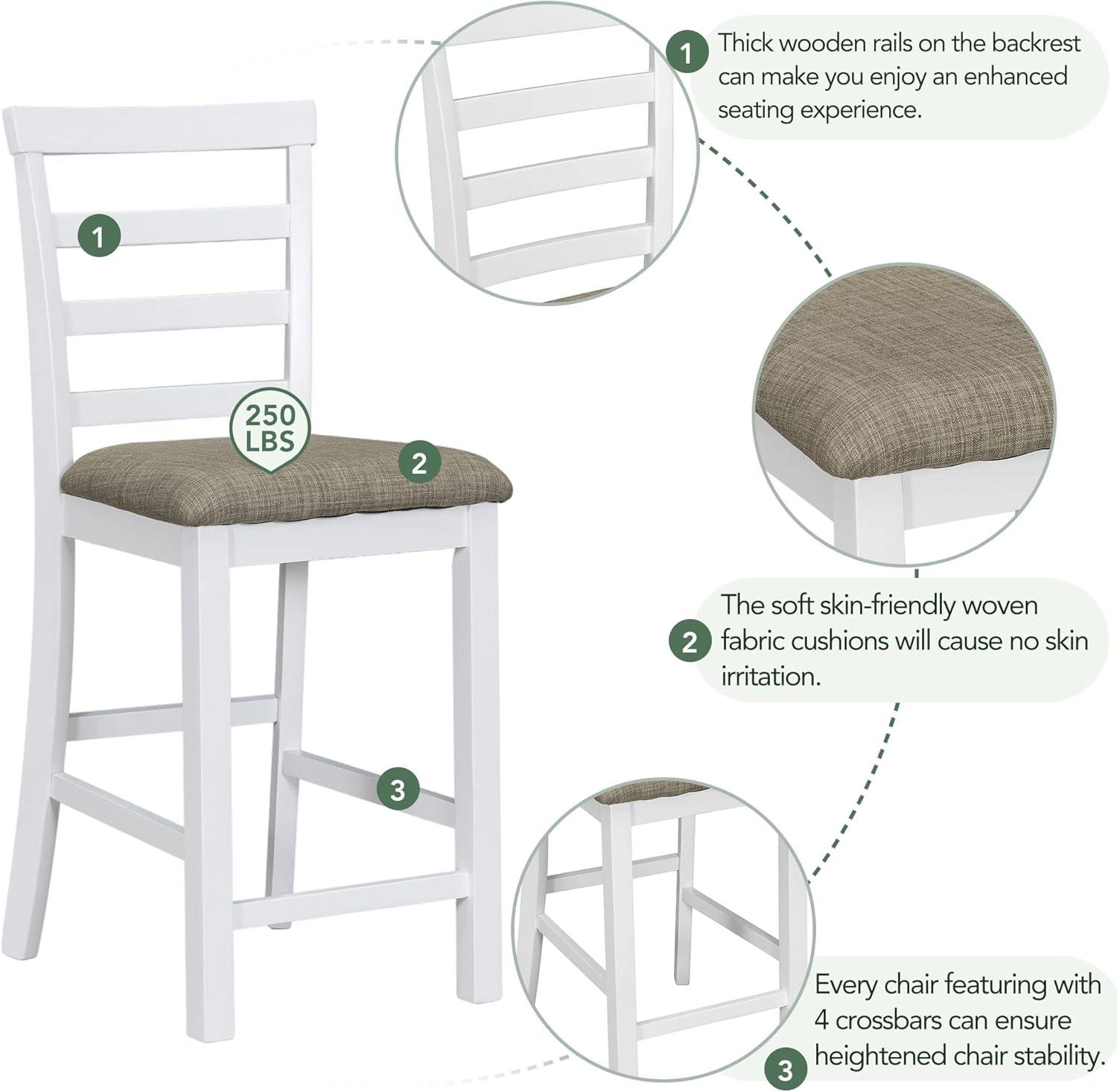 TREXM 5-Piece Multi-Functional Rubber Wood Counter Height Dining Set with Padded Chairs and Integrated 9 Bar Wine Compartment, Wineglass Holders for Dining Room (Brown + White Wash)
