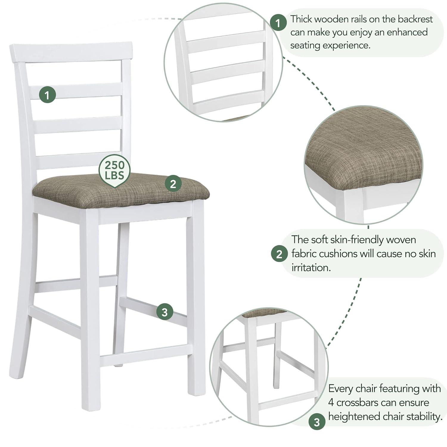 TREXM 5-Piece Multi-Functional Rubber Wood Counter Height Dining Set with Padded Chairs and Integrated 9 Bar Wine Compartment, Wineglass Holders for Dining Room (Brown + White Wash)