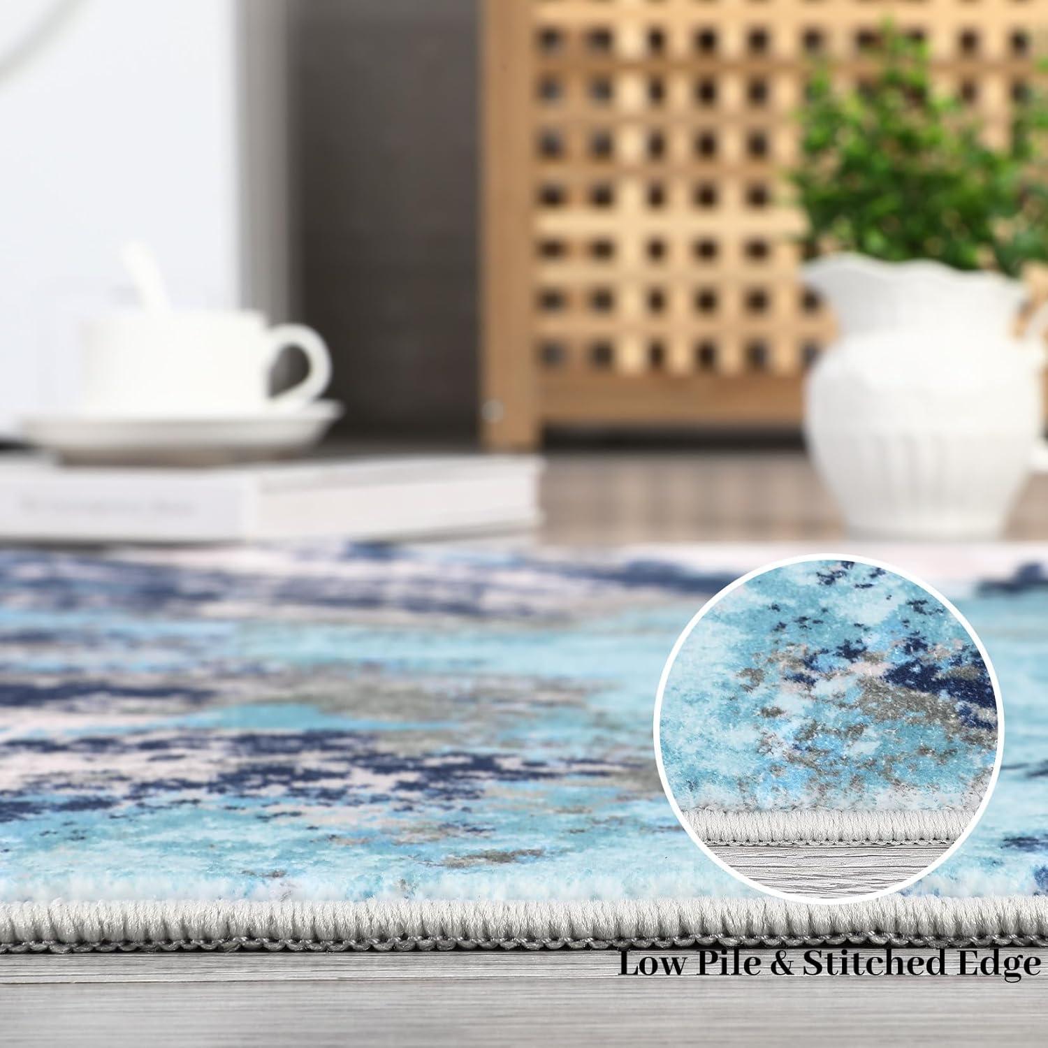 Modern Abstract Fluid Washable Area Rug, Non Slip Carpet for Indoor, Living Room, Bedroom