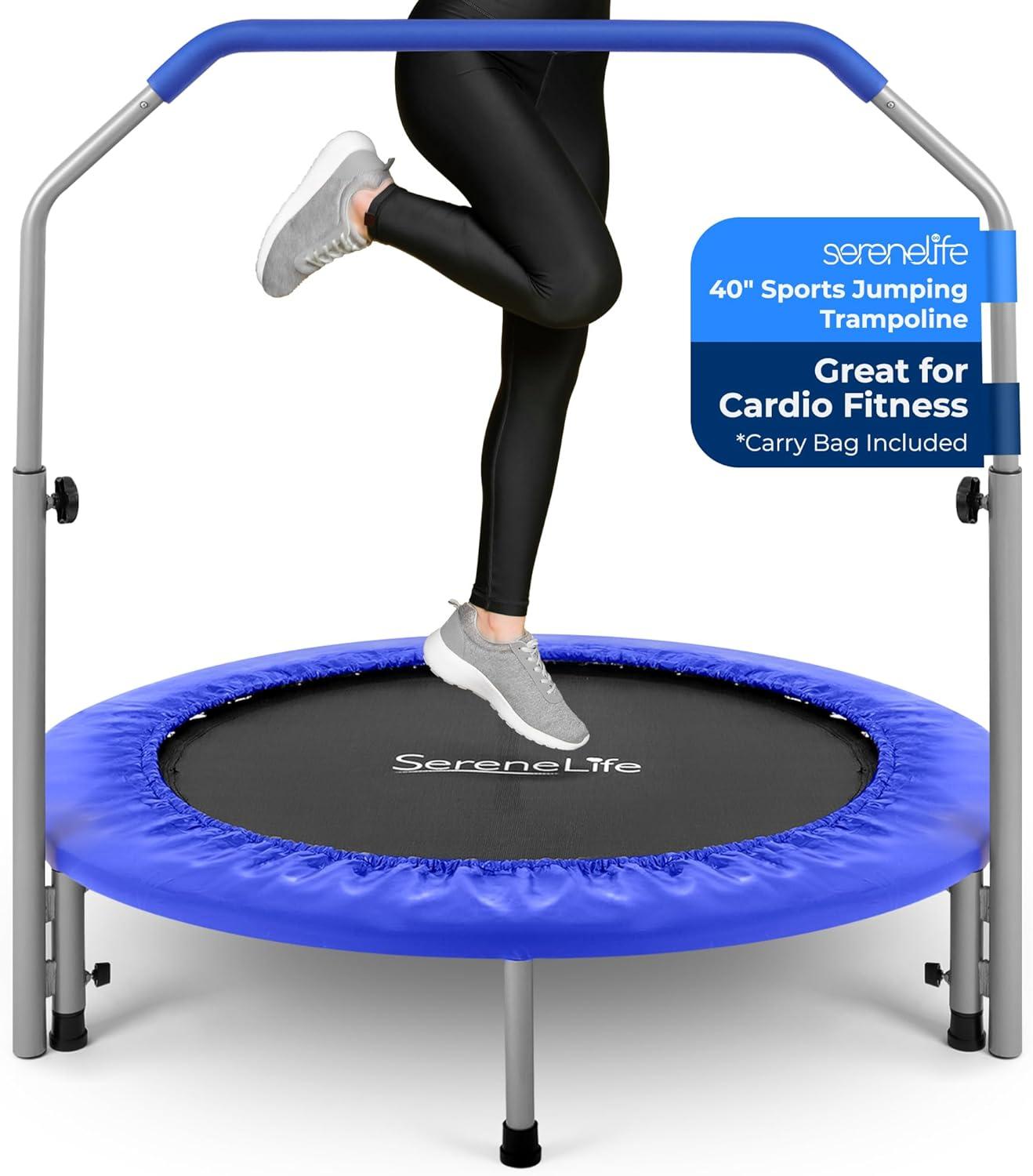 3.8' Foldable Round Fitness Trampoline with Handlebar