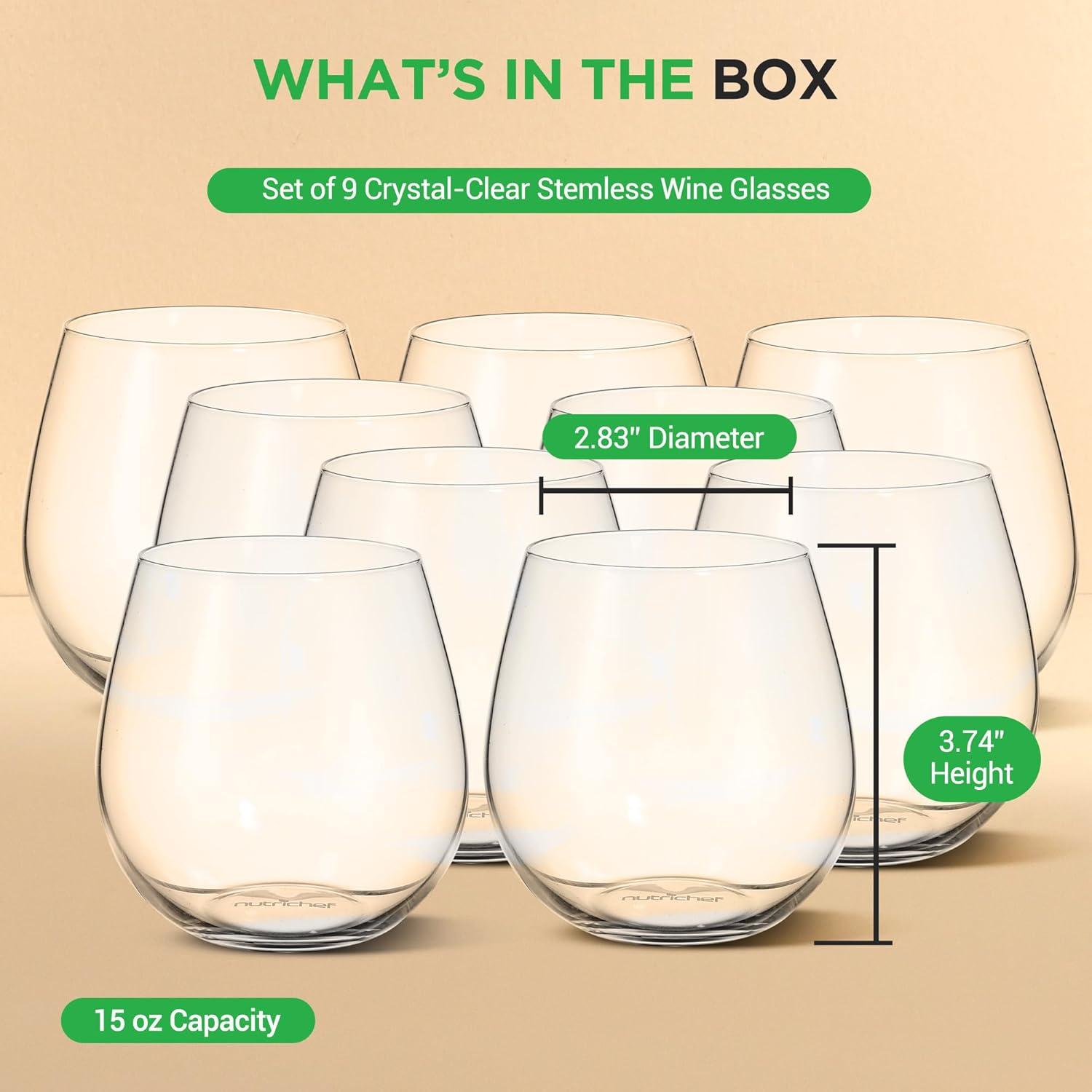 NutriChef 12 Pcs. of Crystal-Clear Stemless Wine Glass - Ultra Clear and Thin, Elegant Clear Wine Glasses, Hand Blown