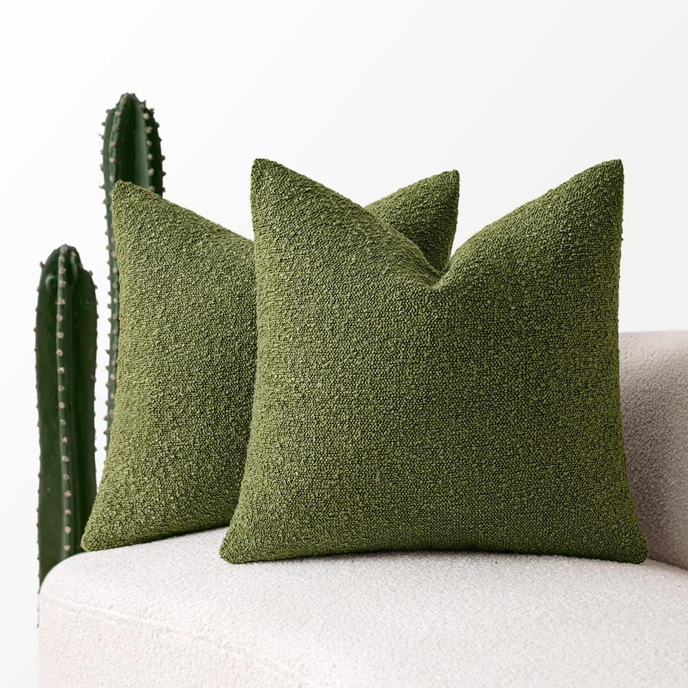 Green Chenille 18x18 Inch Decorative Pillow Covers, Pack of 2