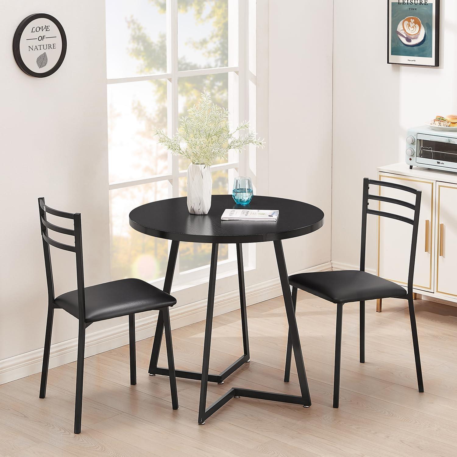 Black Round Extendable Wood Dining Table with Steel Frame