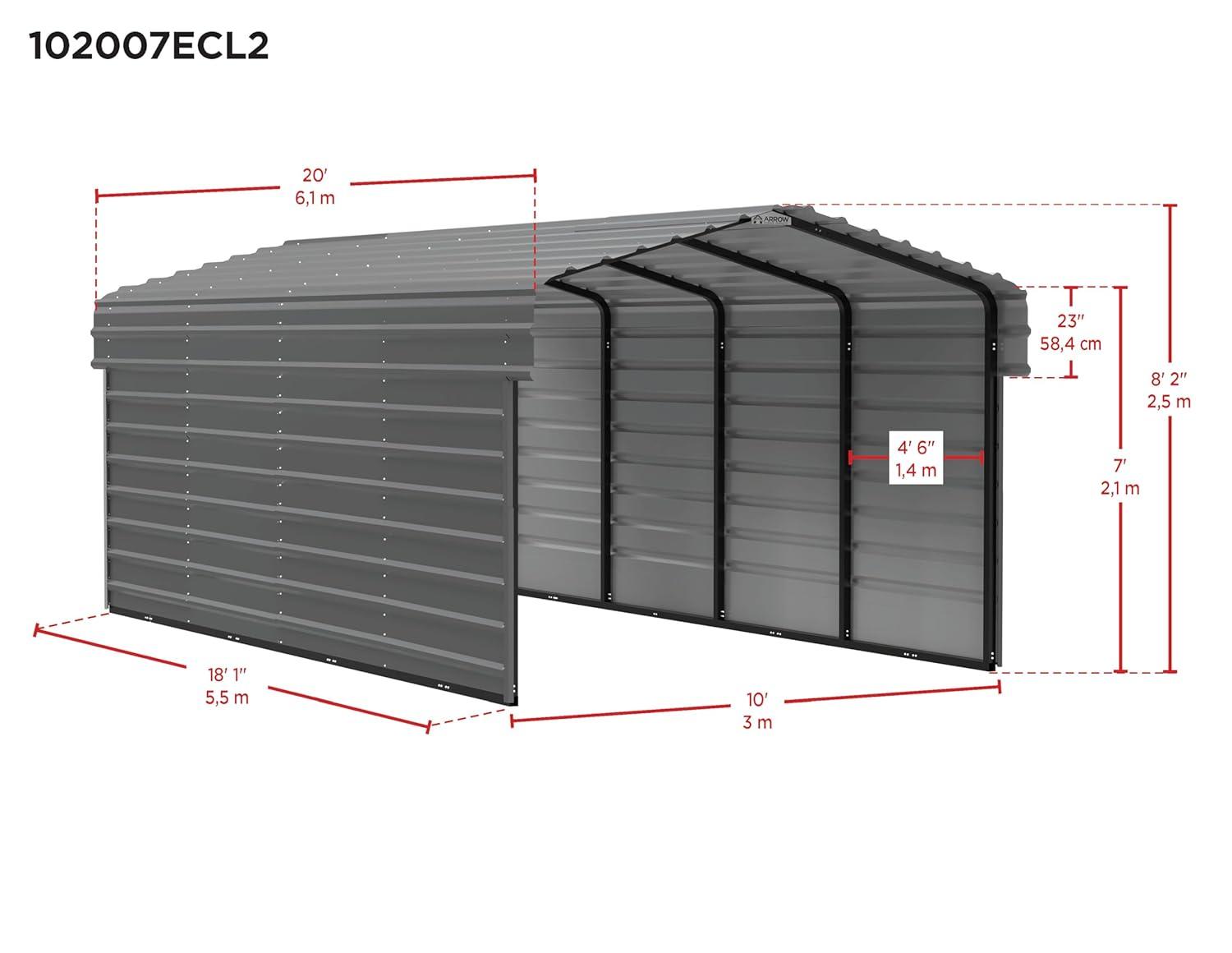 Arrow 10 ft Eggshell Carport with 2-sided Enclosure