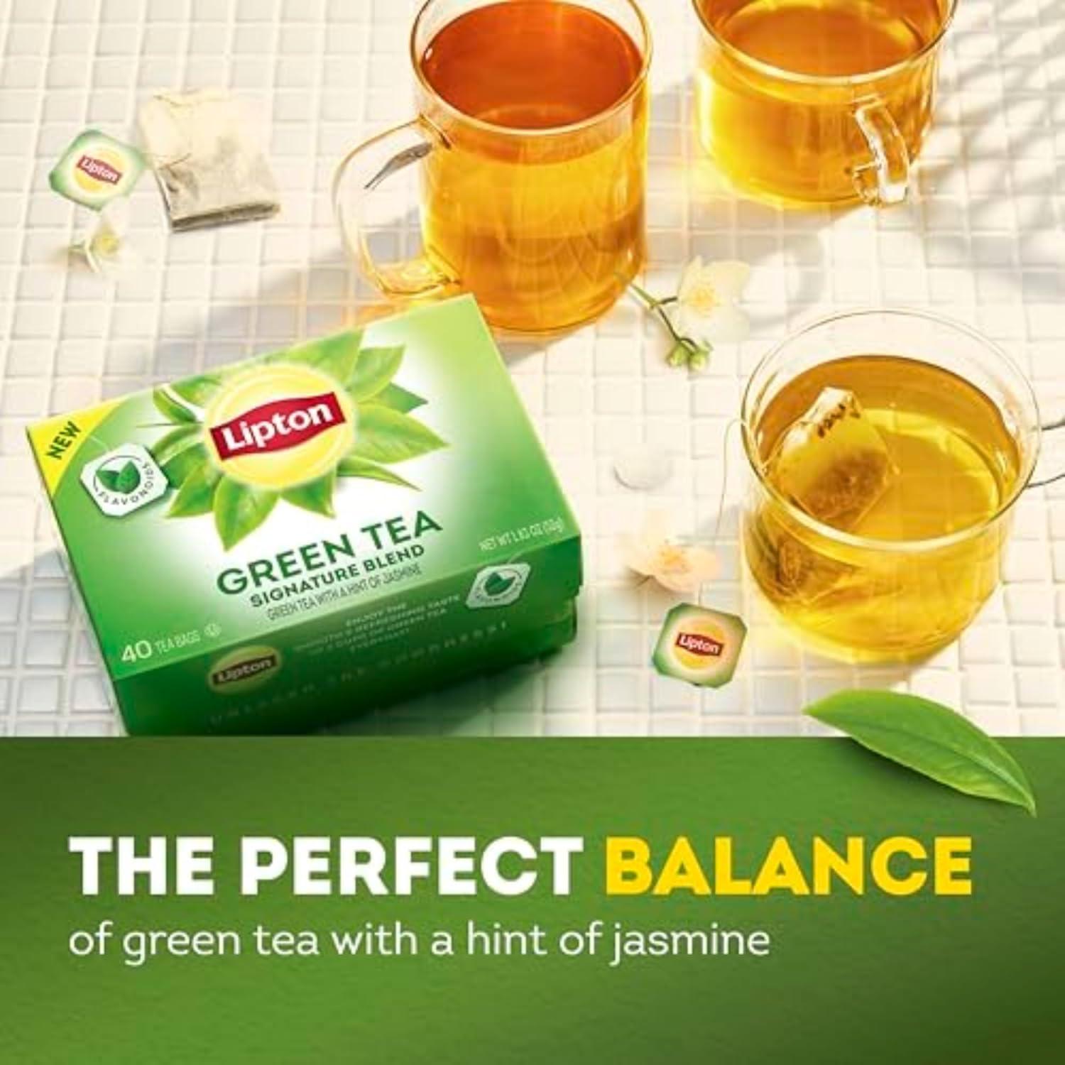 Lipton Signature Blend Green Tea Bags, Unsweetened Teabags for Hot Tea or Iced Tea with Caffeine and Flavonoids, 40 Count Box