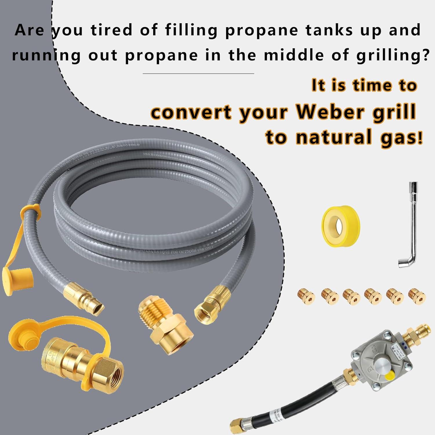 Propane to Natural Gas Conversion Kit Fit for Weber Genesis II 330/335 with NG Regulator, Orifice Kit, and 10' Grill Hose - Convert Your Grill from LP to Natural Gas with an Easy Install!