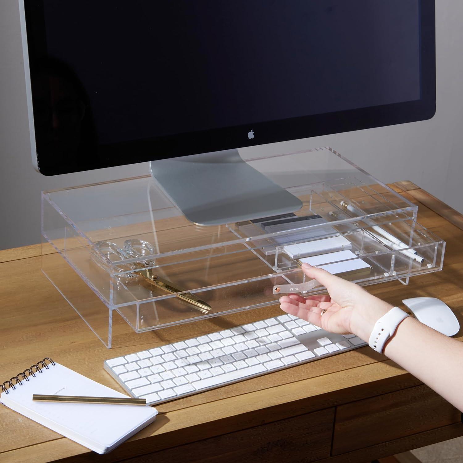 russell+hazel - Monitor stand - with drawer - desktop - clear acrylic