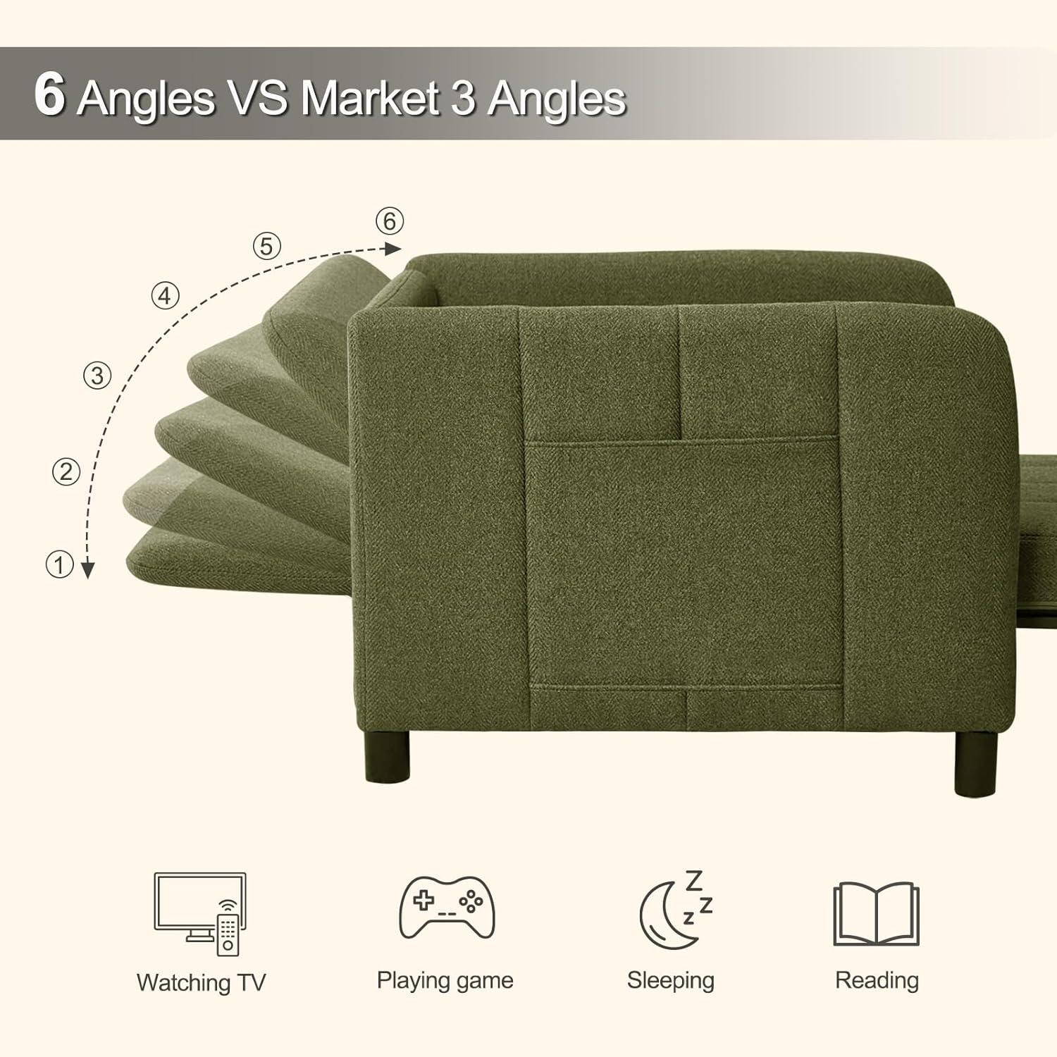 Sleeper Chair 84" Extra Long Convertible Chair Bed Upgraded 3-in-1 to 4-in-1 Pull Out Chair & Single Sofa Bed for Adult Sleeping Chair for Living Room Small Space (Modern Green)