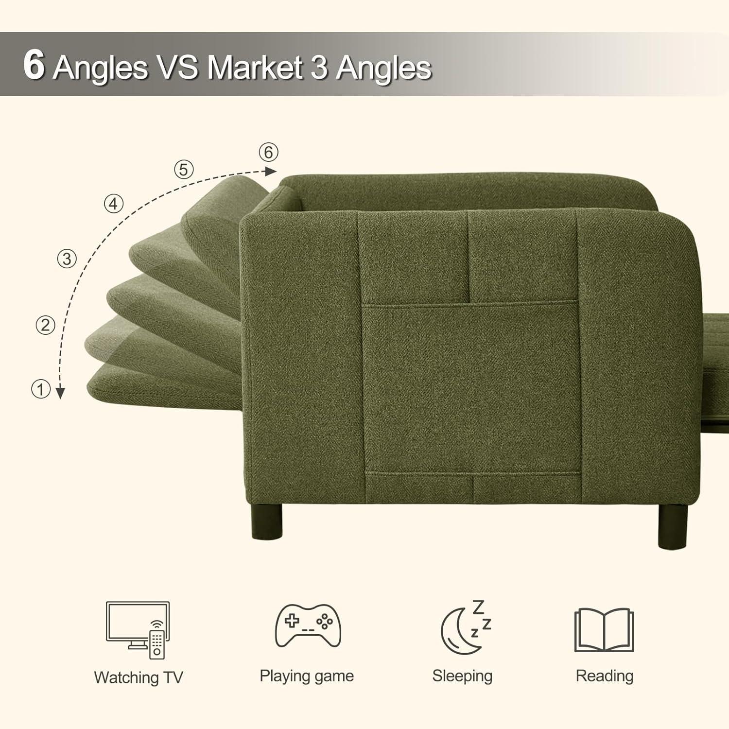 Sleeper Chair 84" Extra Long Convertible Chair Bed Upgraded 3-in-1 to 4-in-1 Pull Out Chair & Single Sofa Bed for Adult Sleeping Chair for Living Room Small Space (Modern Green)