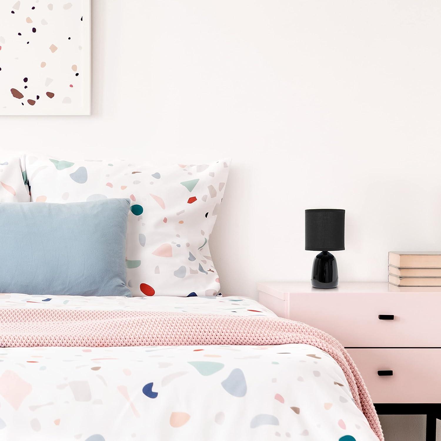 10.04" Traditional Ceramic Thimble Base Bedside Lamp with Fabric Shade - Simple Designs: ETL Listed, No Assembly Required