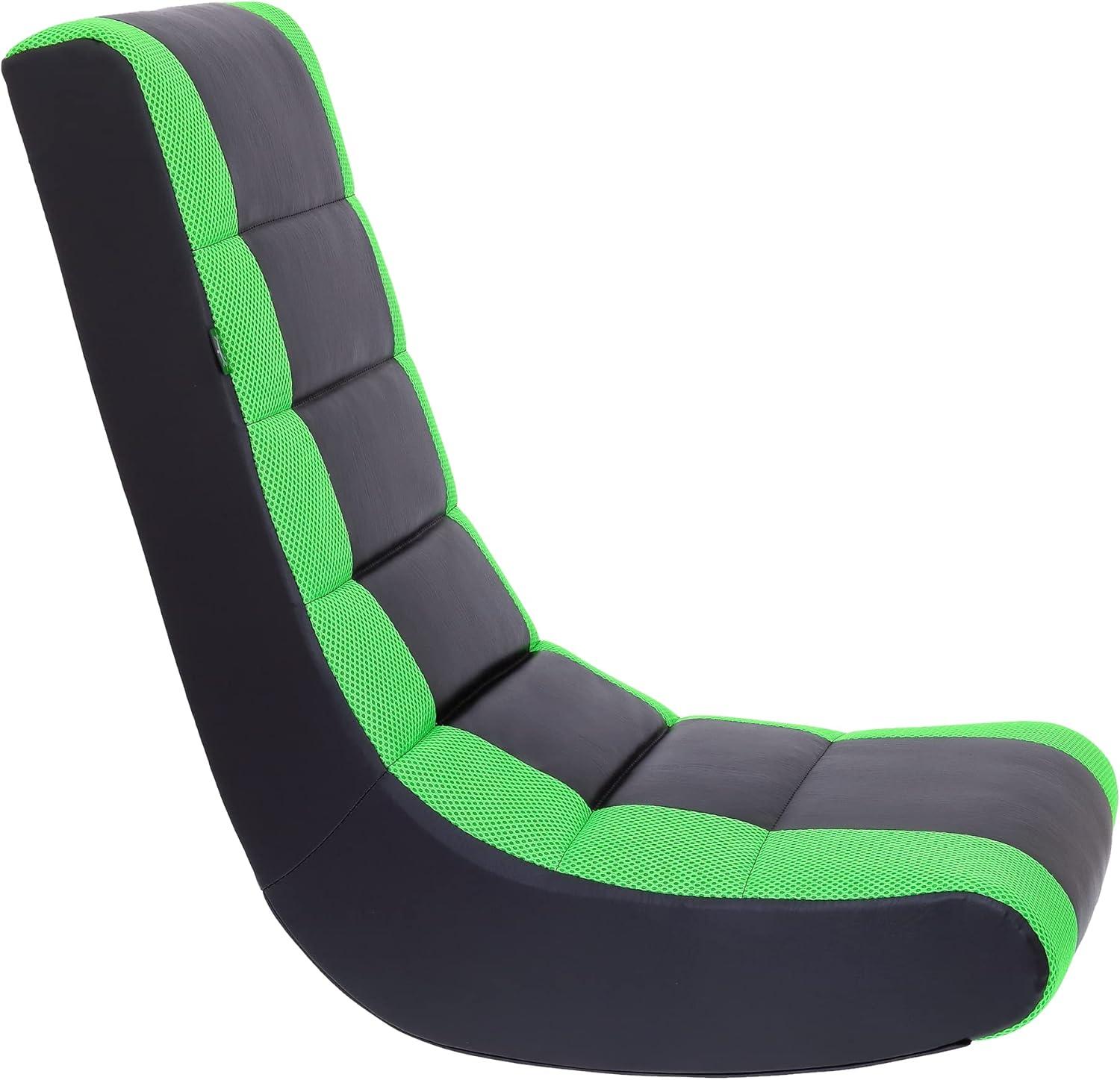 The Crew Furniture Classic Video Rocker Floor Gaming Chair, Kids and Teens, PU Faux Leather & Polyester Mesh, Black/Green