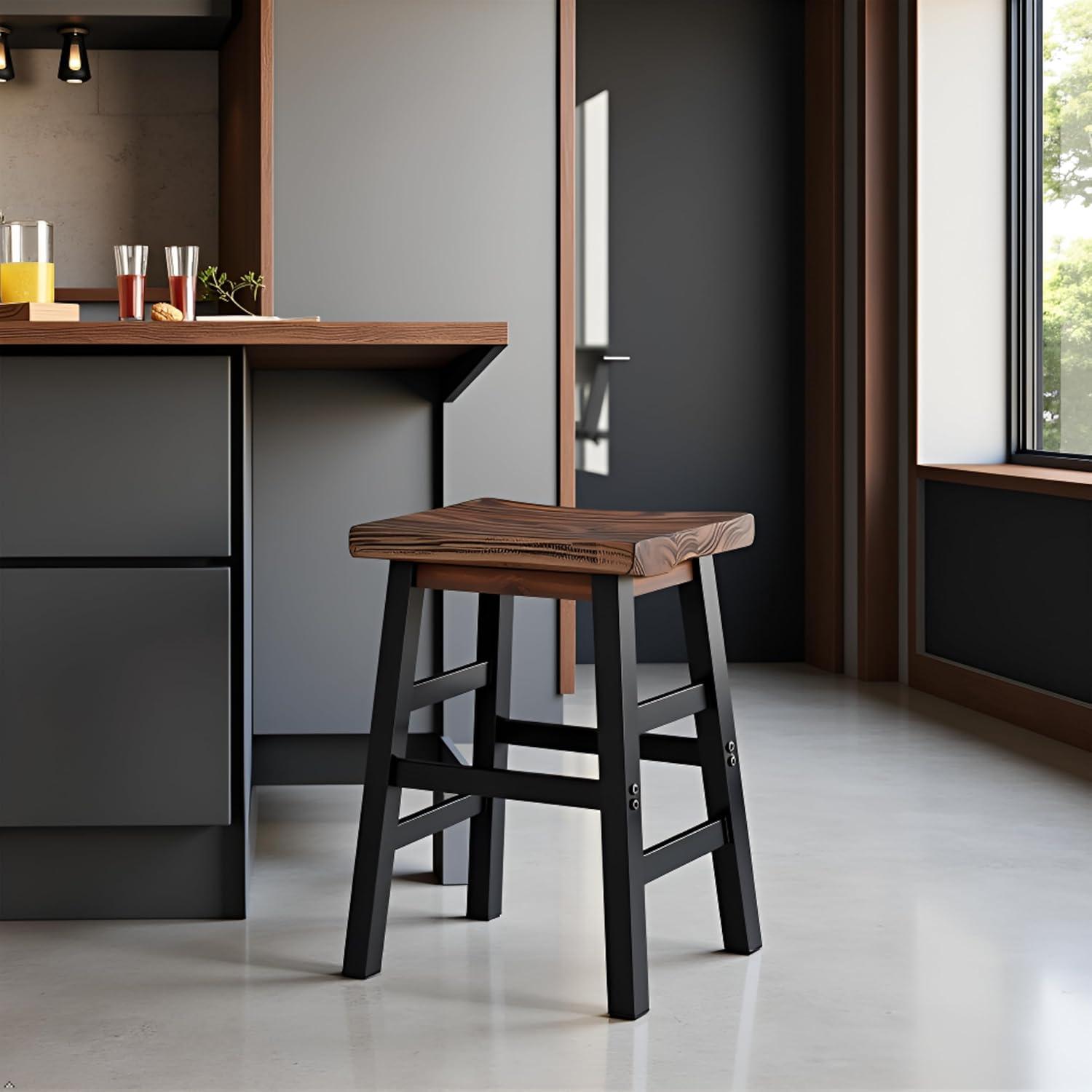 26" Pomona Reclaimed Wood Counter Height Barstool with Metal Legs Brown - Alaterre Furniture