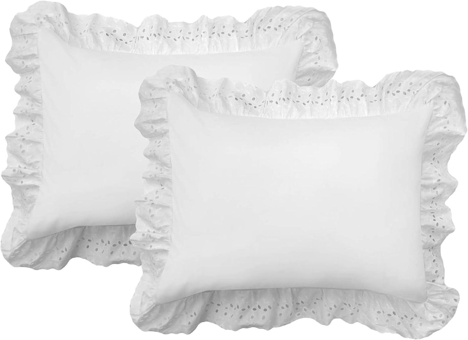 King White Embroidered Cotton Polyester Pillow Shams