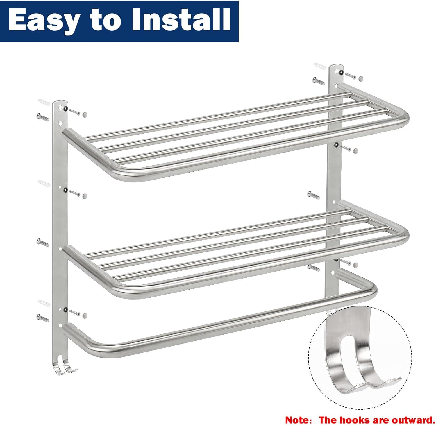 Bathroom Towel Rack, 3-Tier Towel Holder with Hooks