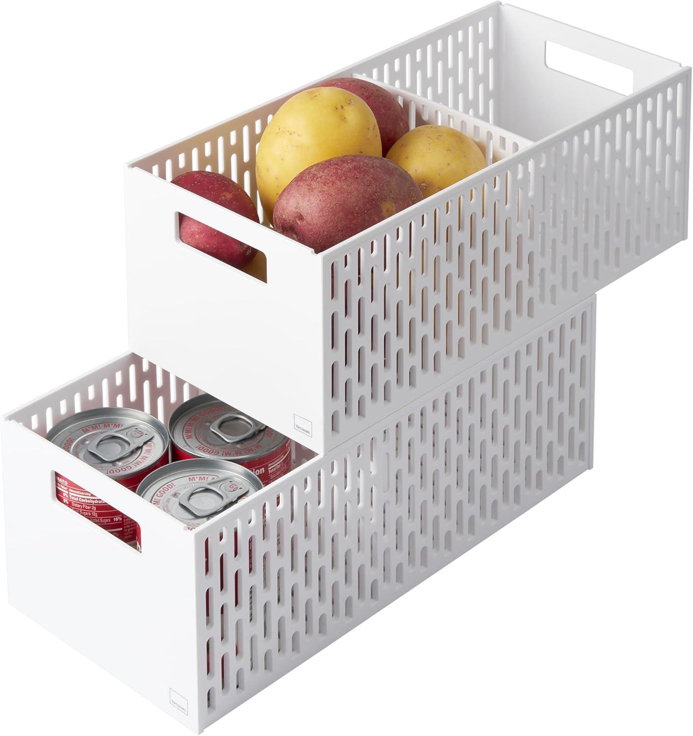 Yamazaki Home Stacking Baskets / Fruit Basket/ Vegetable Basket, Plastic, Handles, Stackable