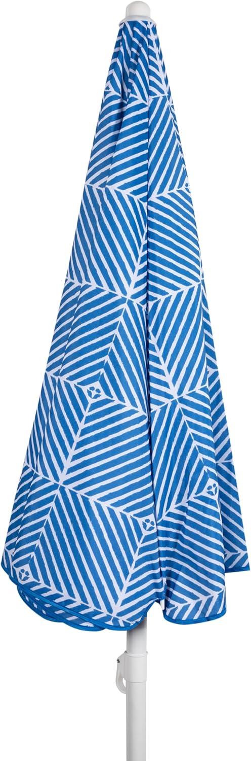 Blue Athens Pattern Portable Beach Umbrella with Steel Pole