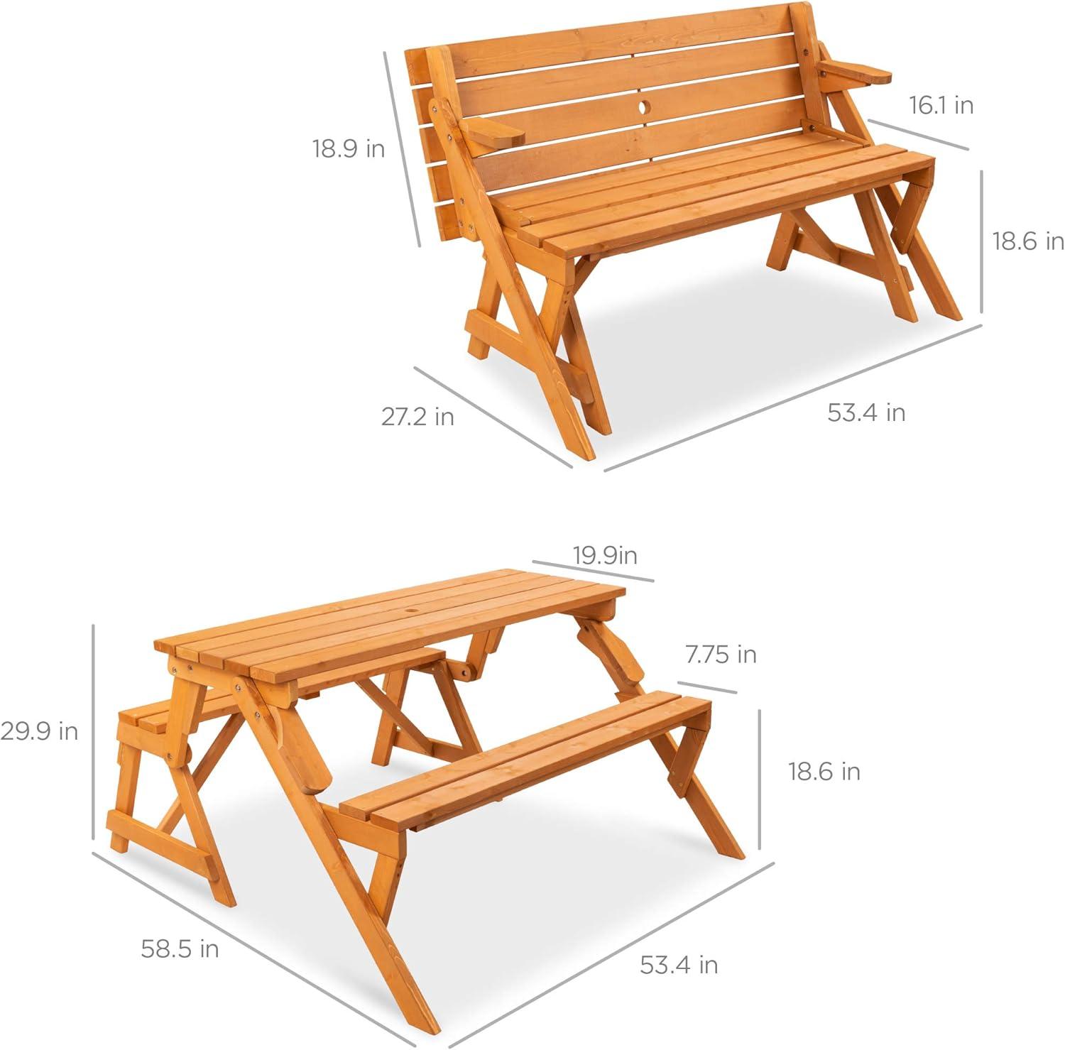 Best Choice Products 2-in-1 Outdoor Interchangeable Wooden Picnic Table/Garden Bench for w/ Umbrella Hole - Natural