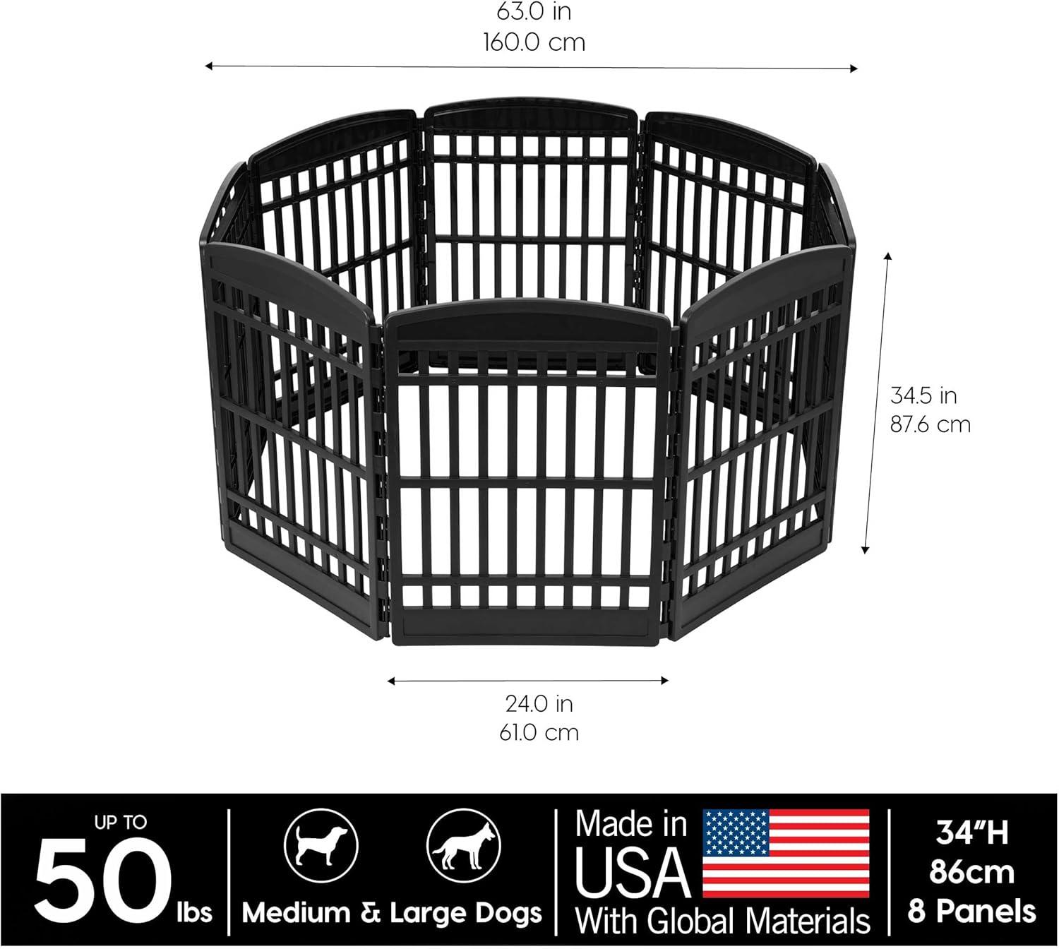 Black Plastic 34"H 8-Panel Pet Playpen