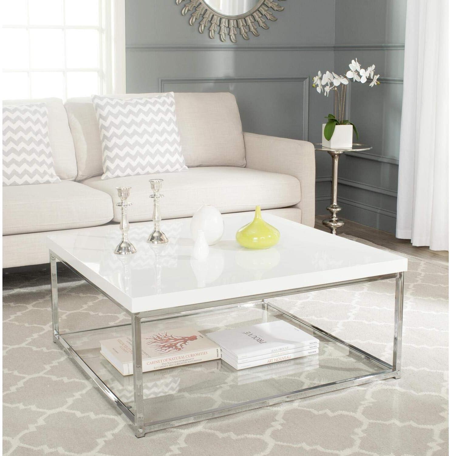 Malone High Gloss Coffee Table - White/Chrome - Safavieh.