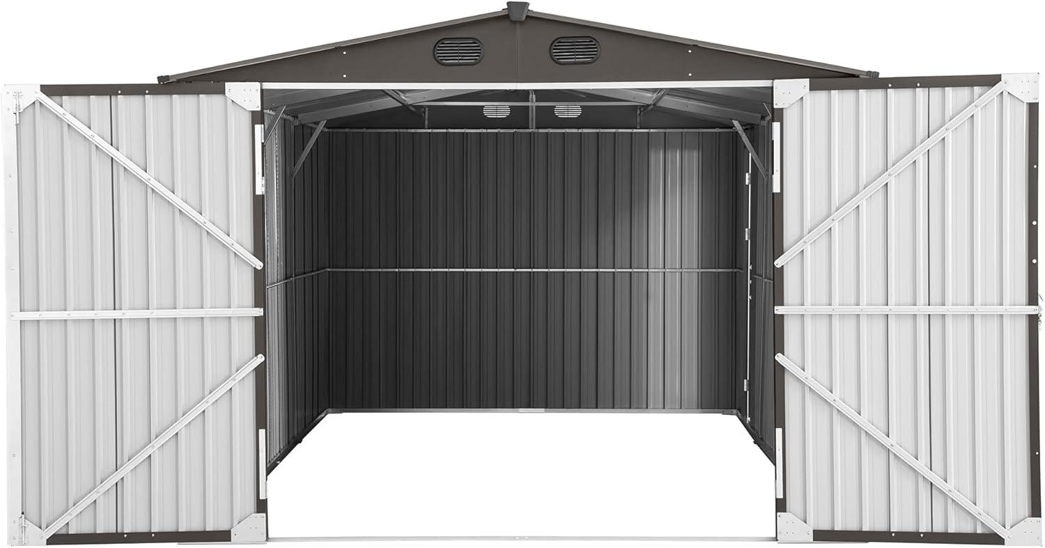 Sunjoy Outdoor Storage Shed 10 x 20 ft. Carport, Patio Metal Utility Large Storage Shed Garage with 2 Doors and 4 Vents, for Car, Truck, Bike, Garbage Can, Tool, Lawnmower, Tan