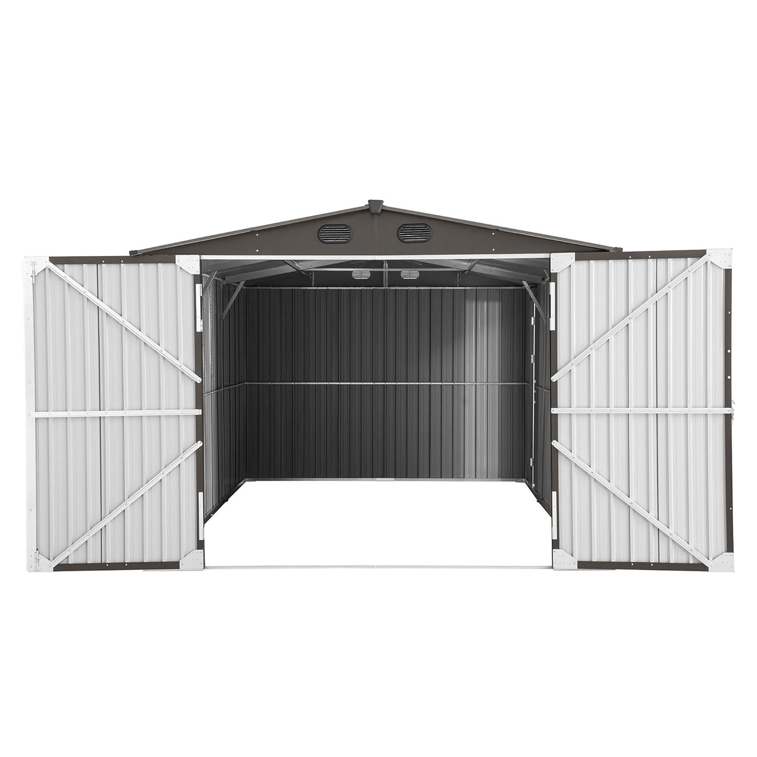 Sunjoy Sunjoy Outdoor Storage Shed 10 x 20 ft. Carport, Patio Metal Utility Large Storage Shed Garage with 2 Doors and 4 Vents, for Car, Truck, Bike, Garbage Can, Tool, Lawnmower