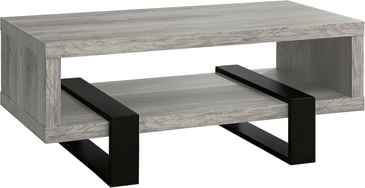 Dinard Wood Coffee Table Gray Driftwood/Black - Coaster: Sleek Two-Tier & Geometric Legs