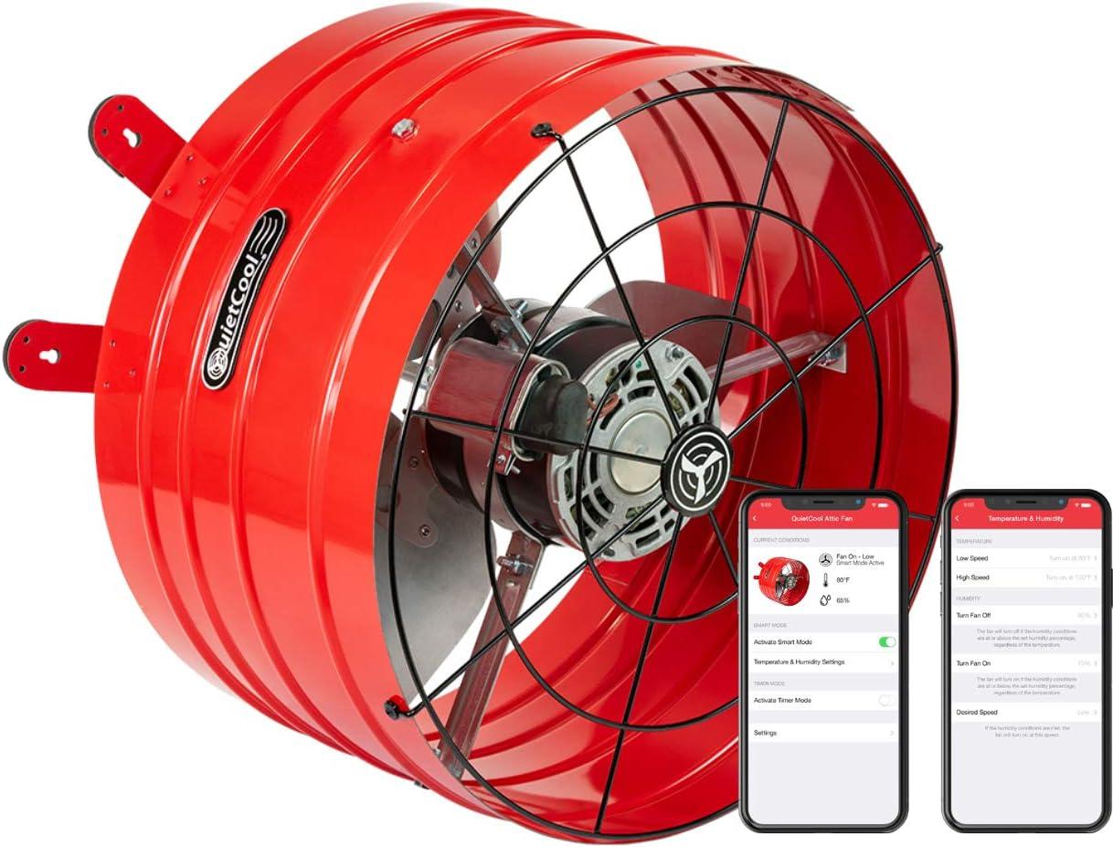 QuietCool AFG SMT PRO-3.0 Smart Attic Fan for Gable Vents - 2940 CFM - Smart App Control - Thermostat and Humidistat - 20ft Power Cord - Plug-and-play - Two Speed