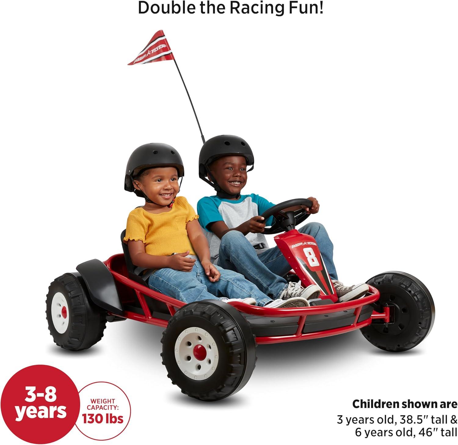 Radio Flyer Ultimate 24 Volt Electric Go-Kart with 2 Seats, Adjustable Seat, Rubber Wheels, and Speeds up to 8 MPH, for Kids Ages 3-8, Red