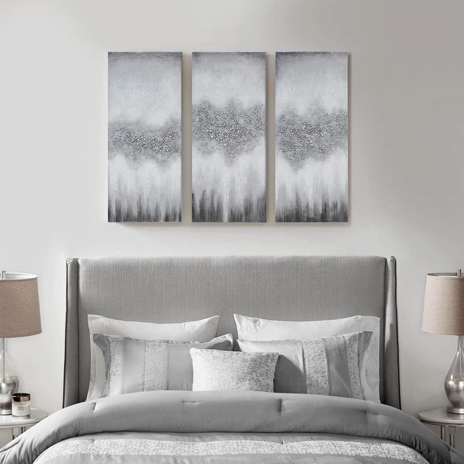 3pc Luminous Heavily Embellished Canvas Wall Art Set Gray - Madison Park: Hand-Painted, Textured, Vertical