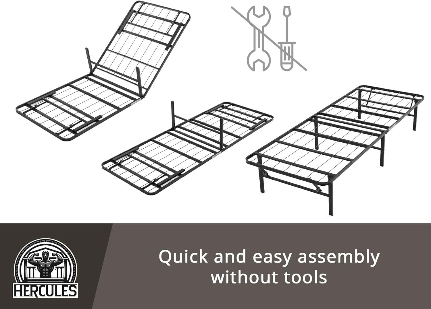 Hercules Folding Metal Bed Frame, 14 Inch Heavy Duty Platform Mattress Foundation, Easy Assembly, Noise Free, No Box Spring Needed, Twin