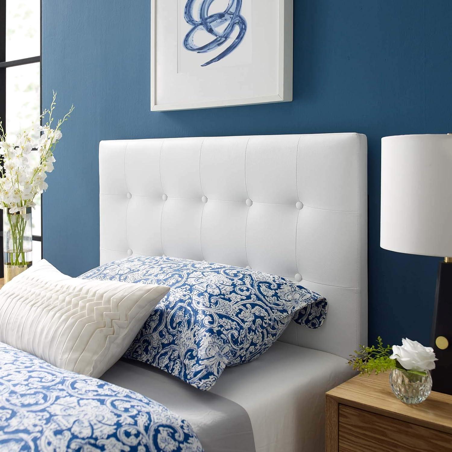 White Tufted Faux Leather Upholstered Twin Headboard