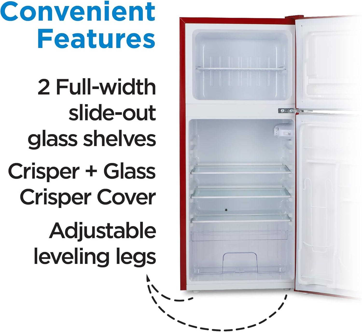 Retro Red Compact Refrigerator with True Freezer and Chrome Handles