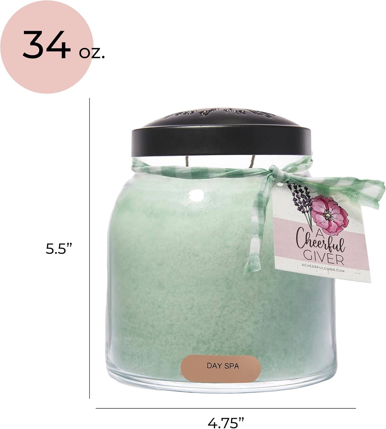 A Cheerful Giver — Day Spa - 34oz Papa Scented Candle Jar with Lid - Keepers of the Light - 155 Hours of Burn Time, Gift Candle, Green