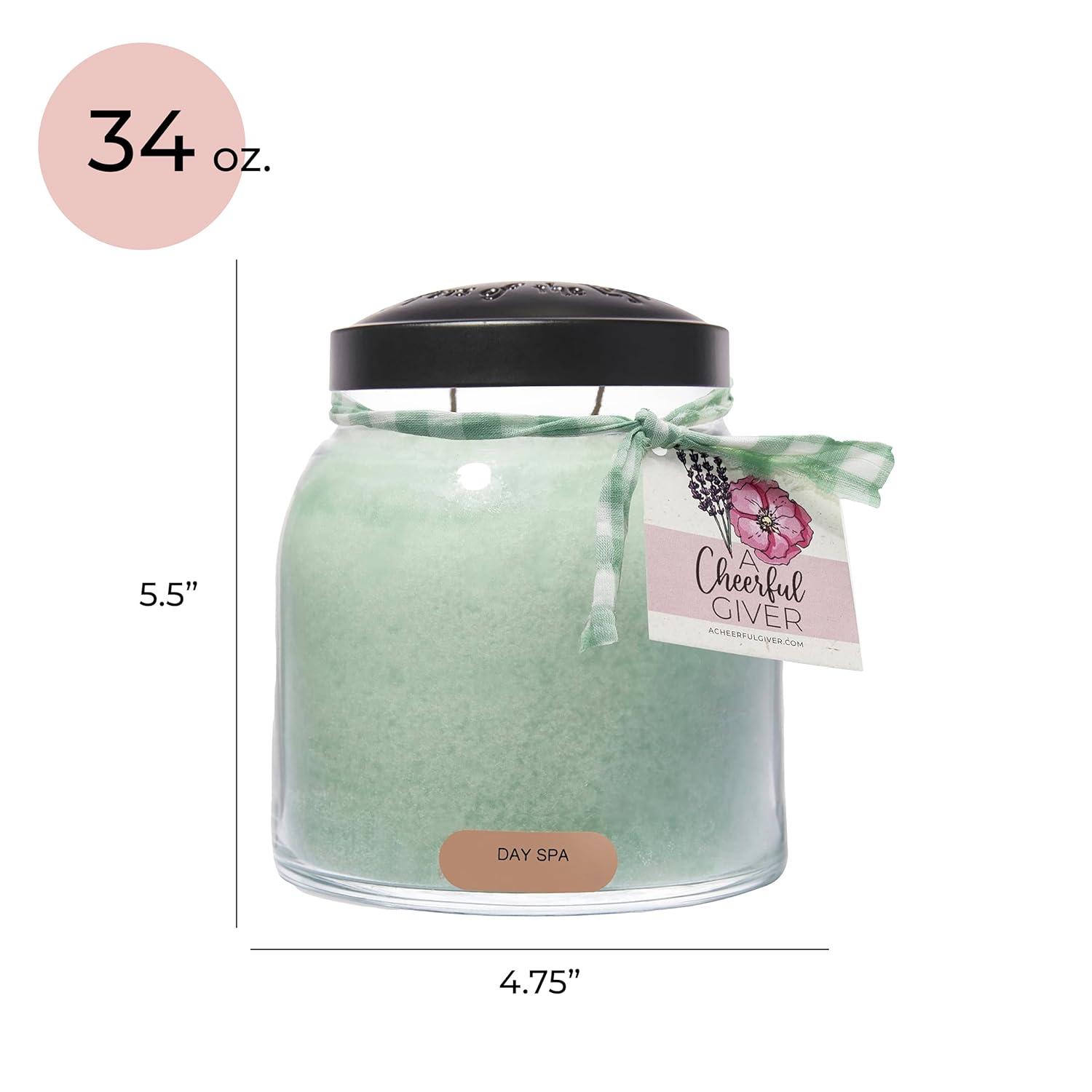 A Cheerful Giver — Day Spa - 34oz Papa Scented Candle Jar with Lid - Keepers of the Light - 155 Hours of Burn Time, Gift Candle, Green