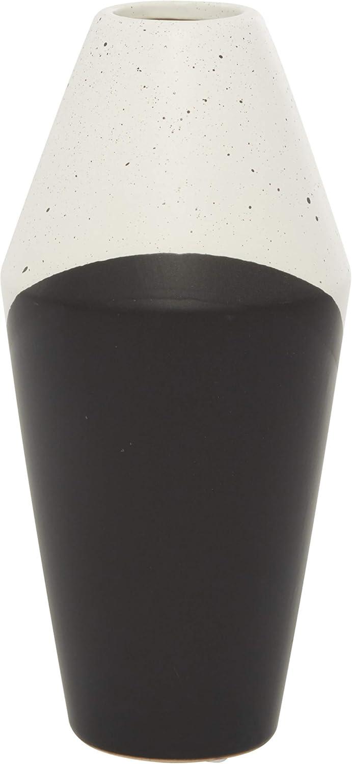 DecMode 12" Handmade Color Block Speckled Black Ceramic Vase