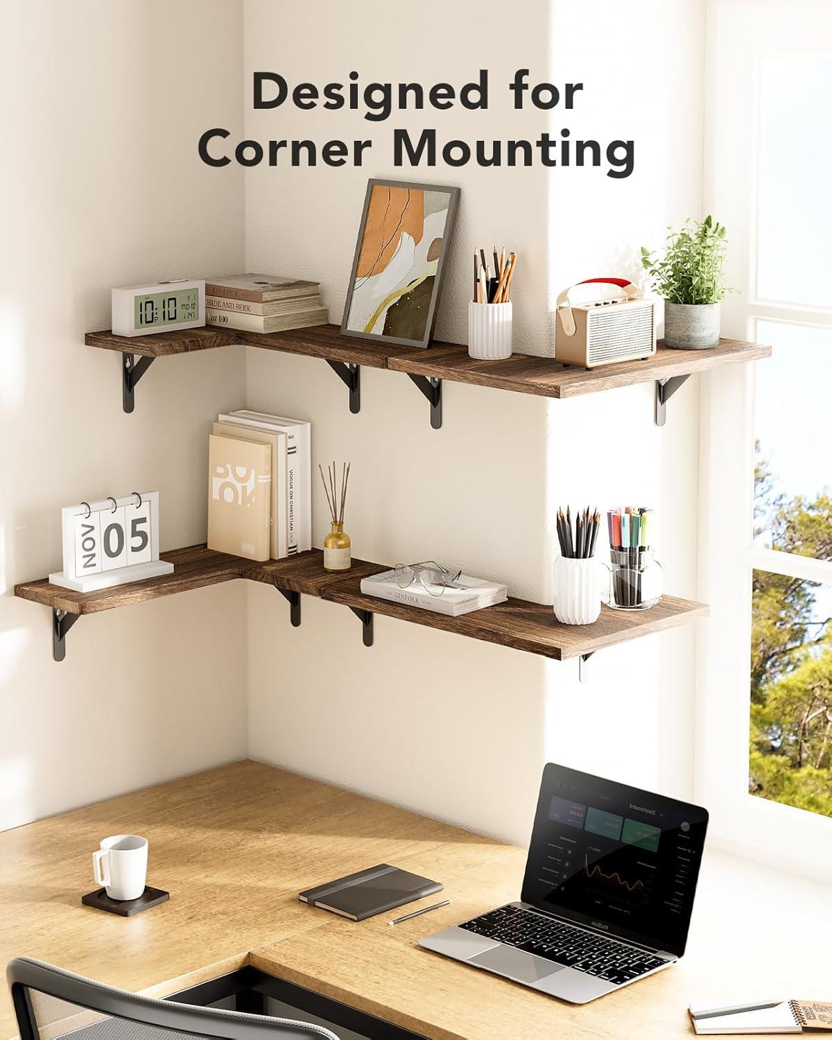 Brown Paulownia Wood 4-Tier Corner Floating Shelves