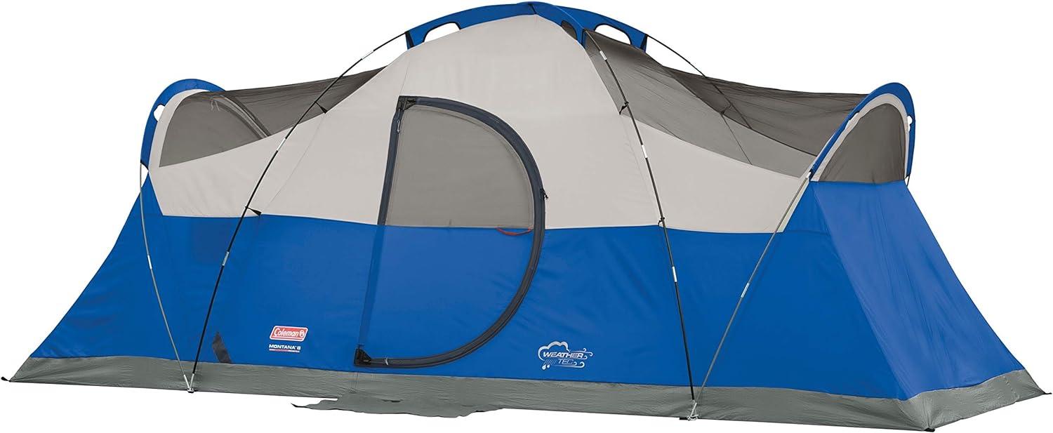 Coleman Montana Spacious 8 Person Cabin Camping Tent w/ Hinged Door, Blue