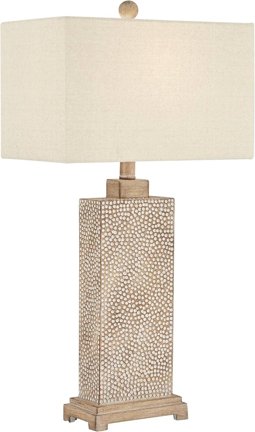 360 Lighting Caldwell Rustic Farmhouse Table Lamps 26 3/4" High Set of 2 Earth Tone Hammered Oatmeal Fabric Rectangular Shade for Bedroom Living Room