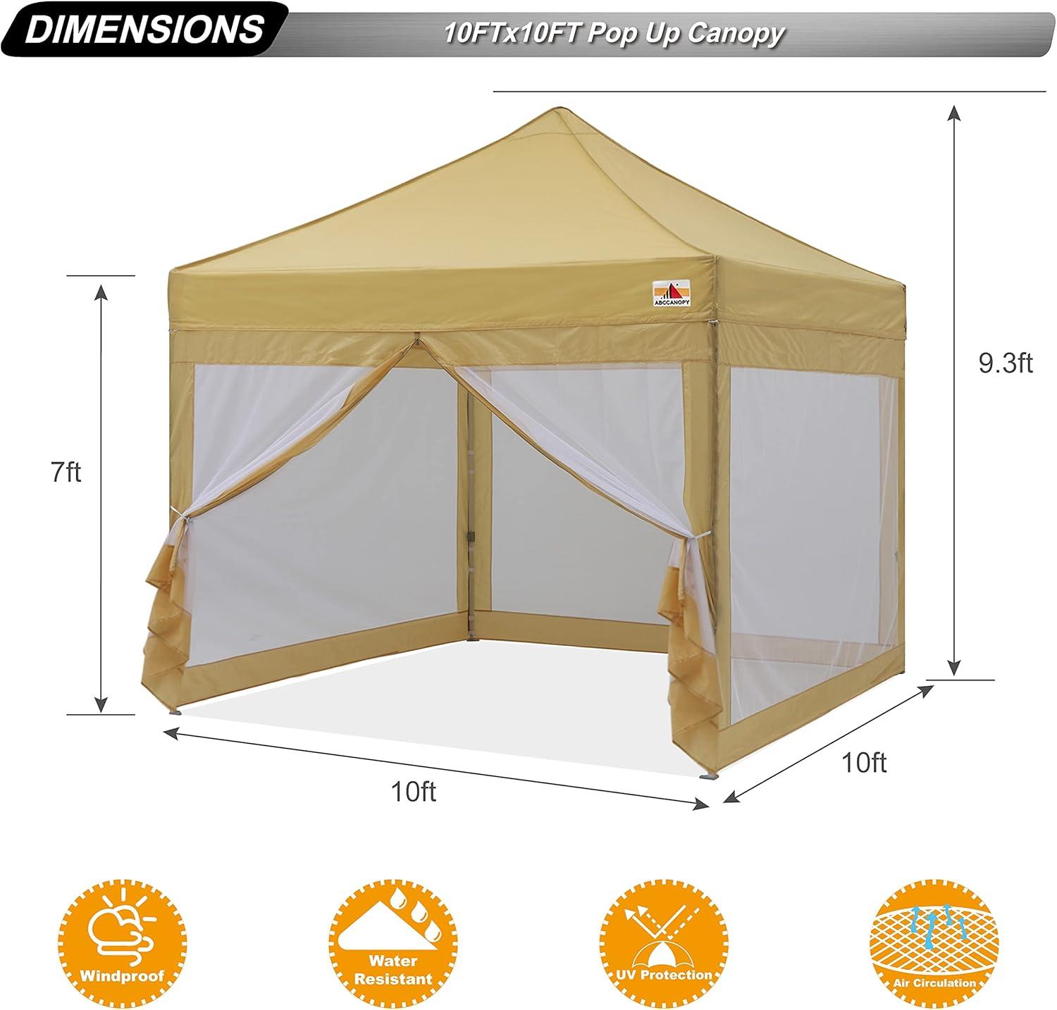 Beige 10x10 Pop Up Canopy Tent with Mesh Walls