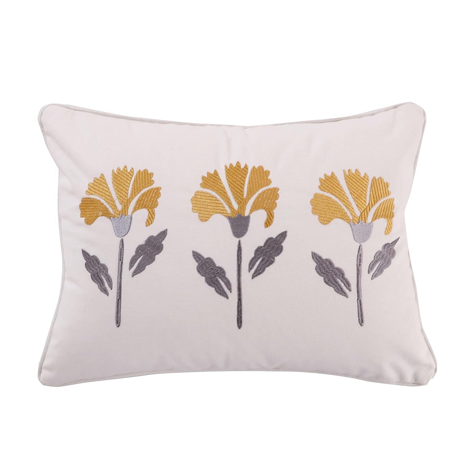 St. Claire - Embroidered Flower Decorative Pillow -  Gold, Grey, White - Levtex Home