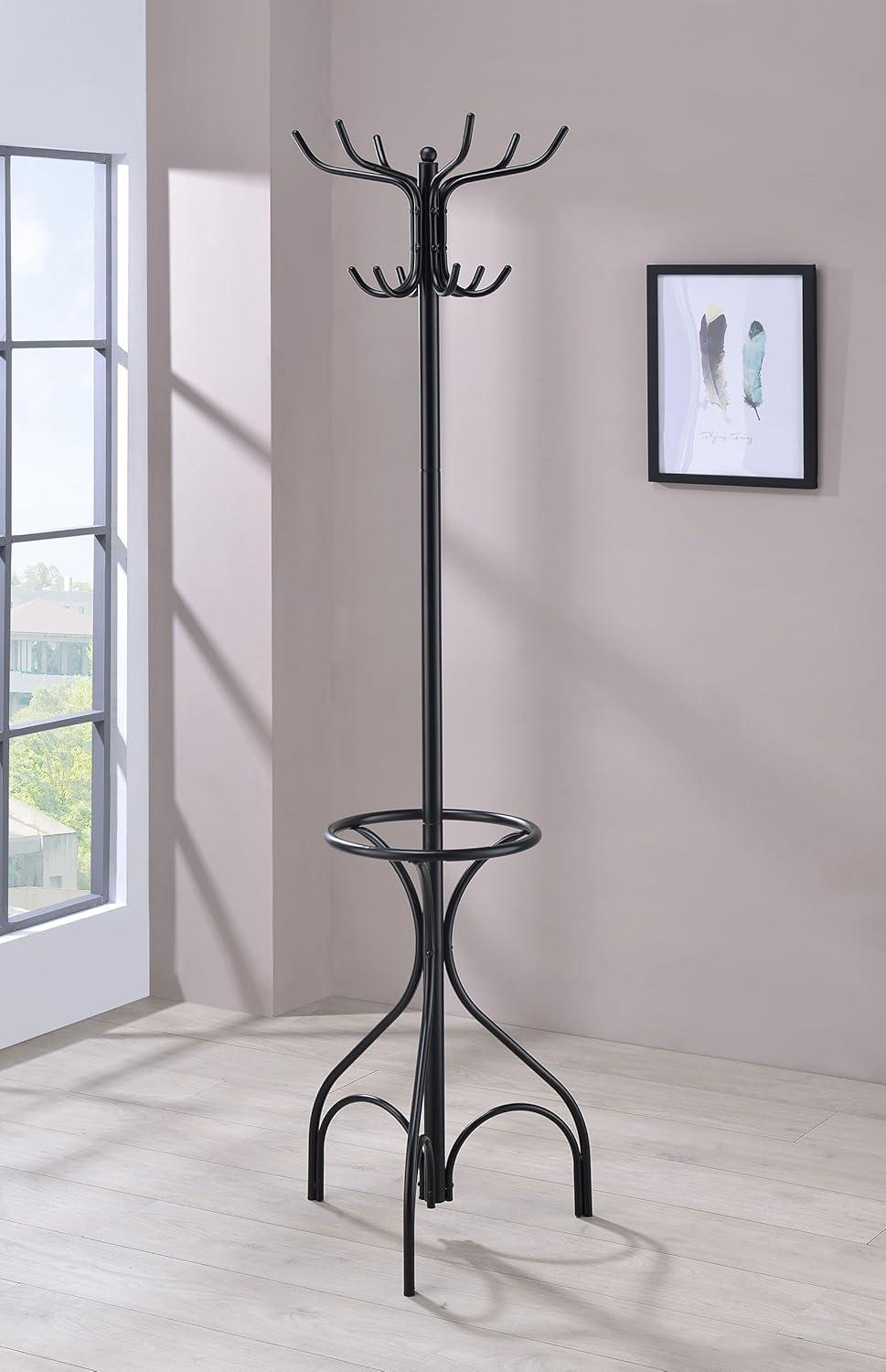 Coaster Company 4-Hook Coat Rack with Umbrella Stand, Black