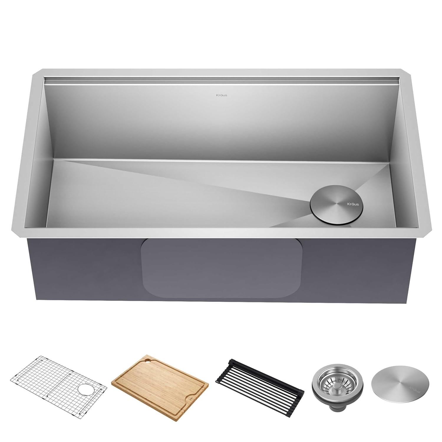 KRAUS® Kore 32" Undermount Workstation 16 Gauge Single Bowl Stainless Steel Kitchen Sink with Accessories