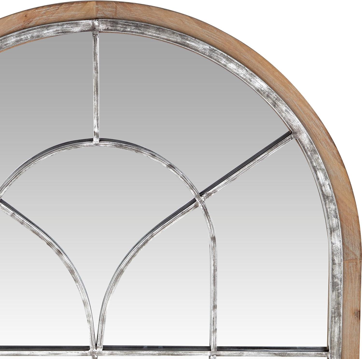 Glass Window Pane Inspired Wood Wall Mirror with Arched Top Brown - Olivia & May: Distressed Whitewash Finish, No Assembly Required