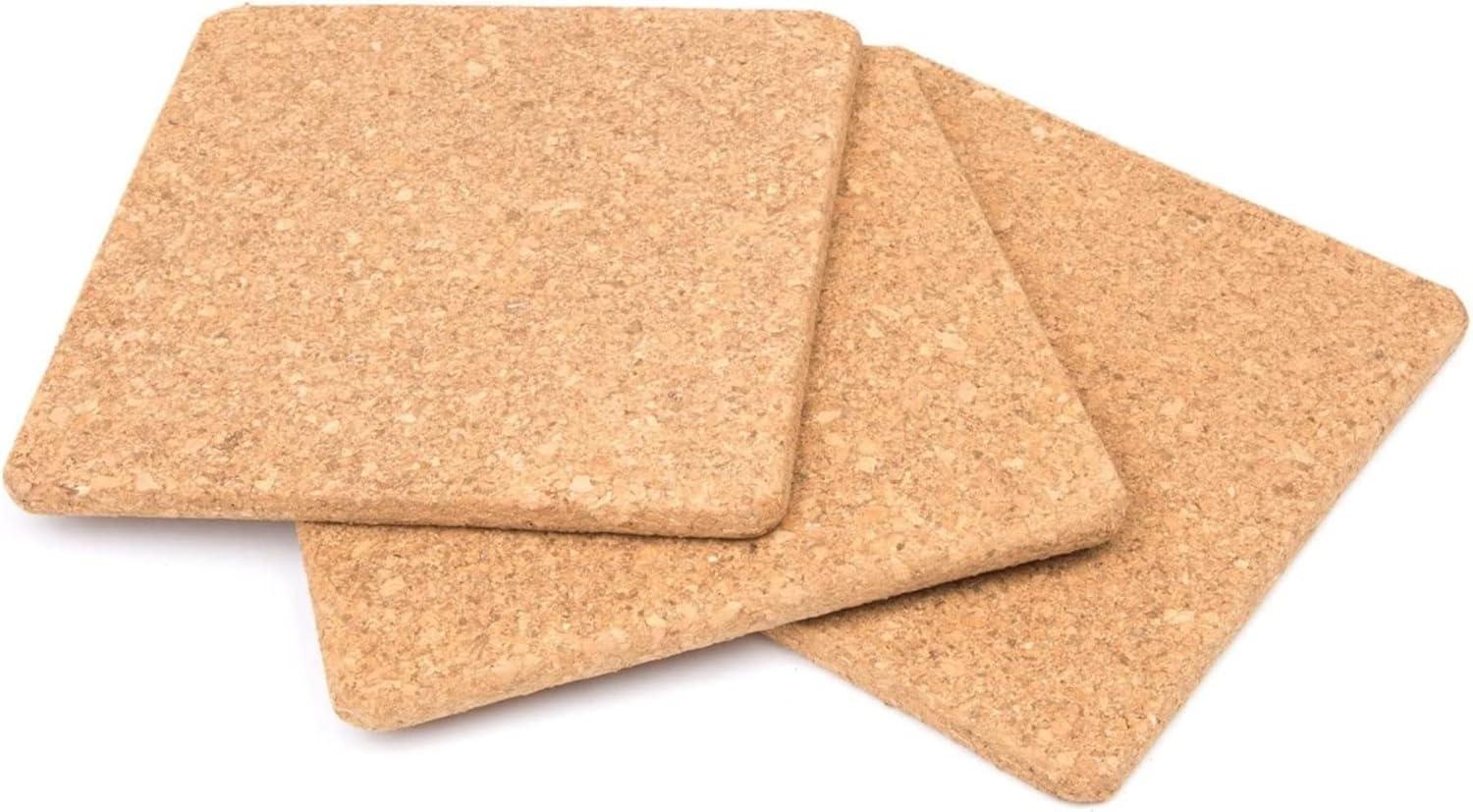 Natural Brown Cork Square Trivets Set of 3